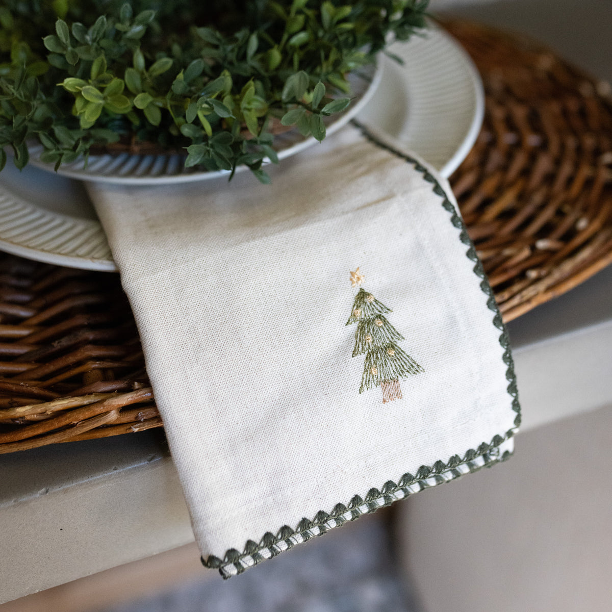 Festive Tree Embroidered Napkins | Set of 4