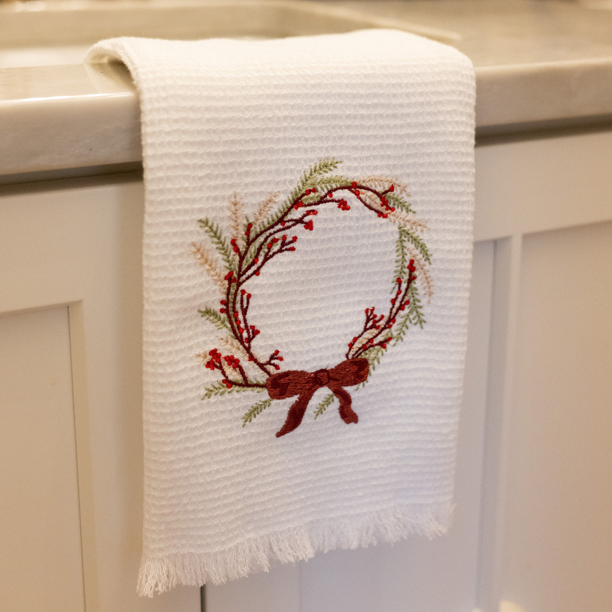 Embroidered Waffle Hand Towel | Reversible