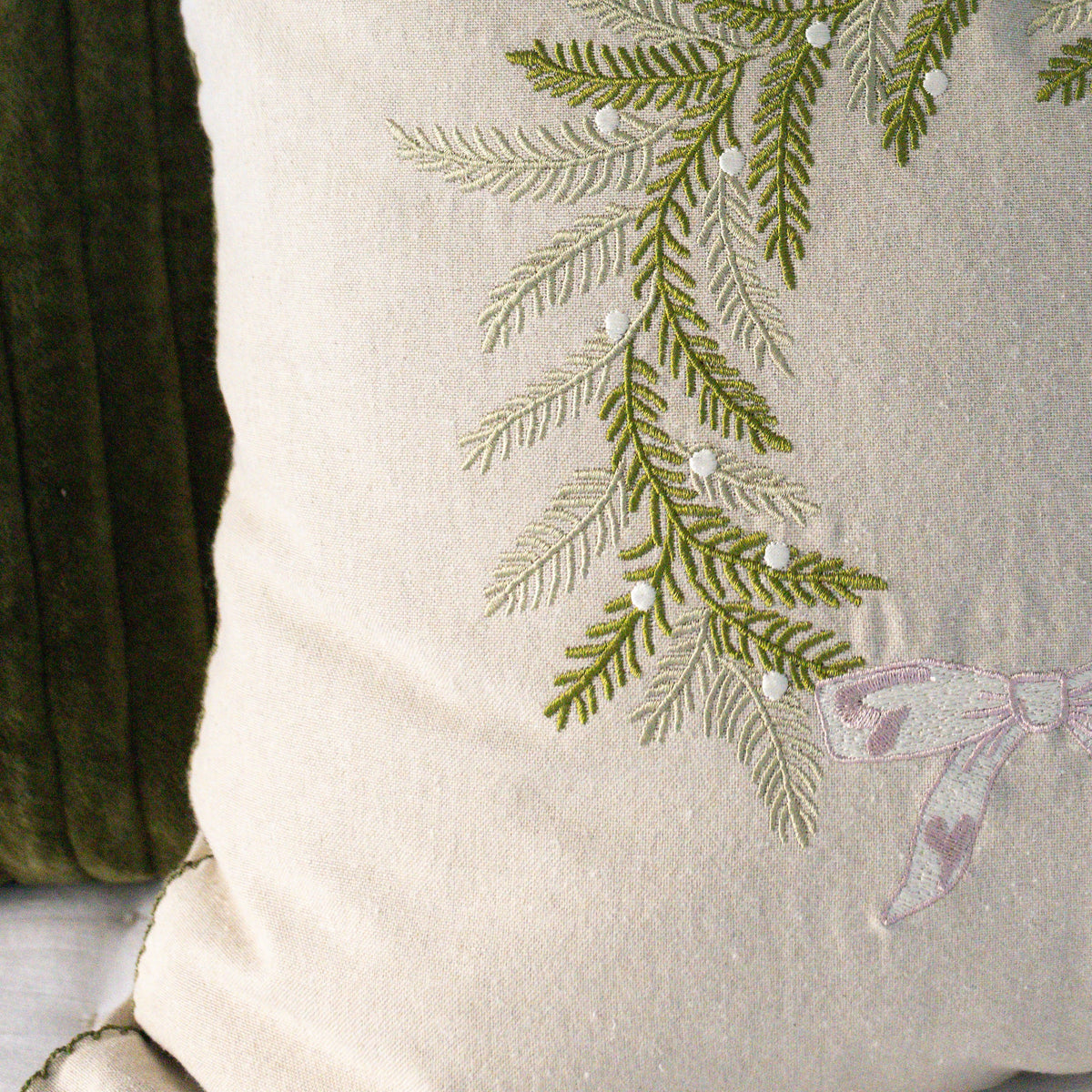 20" Embroidered Wreath Pillow