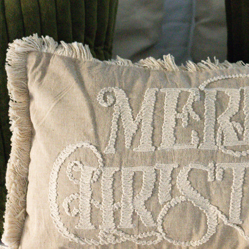 "Merry Christmas" Pillow with Fringe