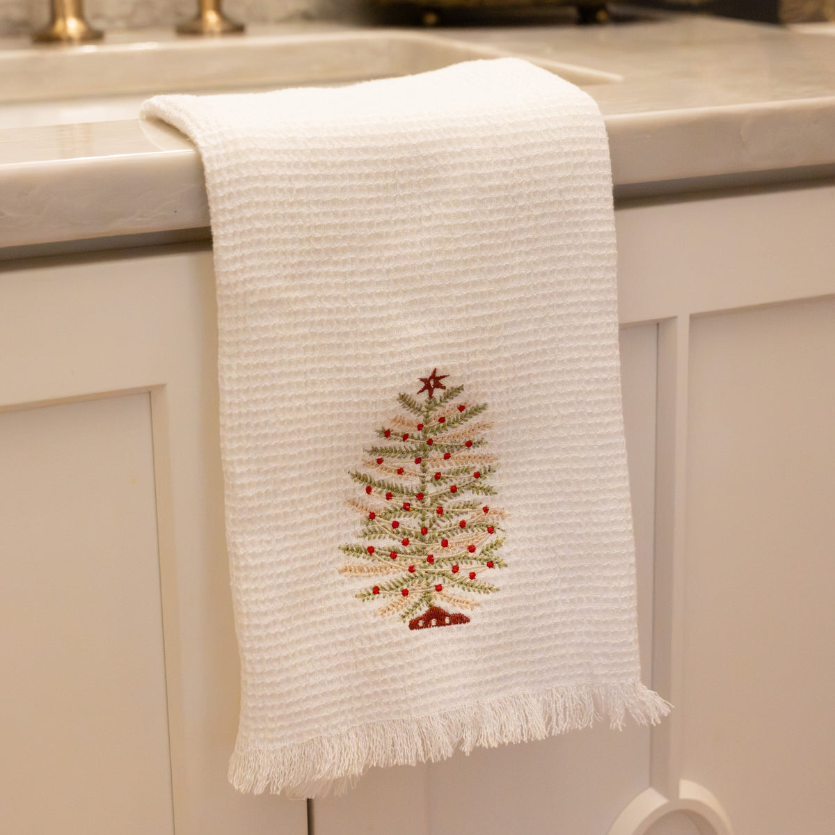 Embroidered Waffle Hand Towel | Reversible