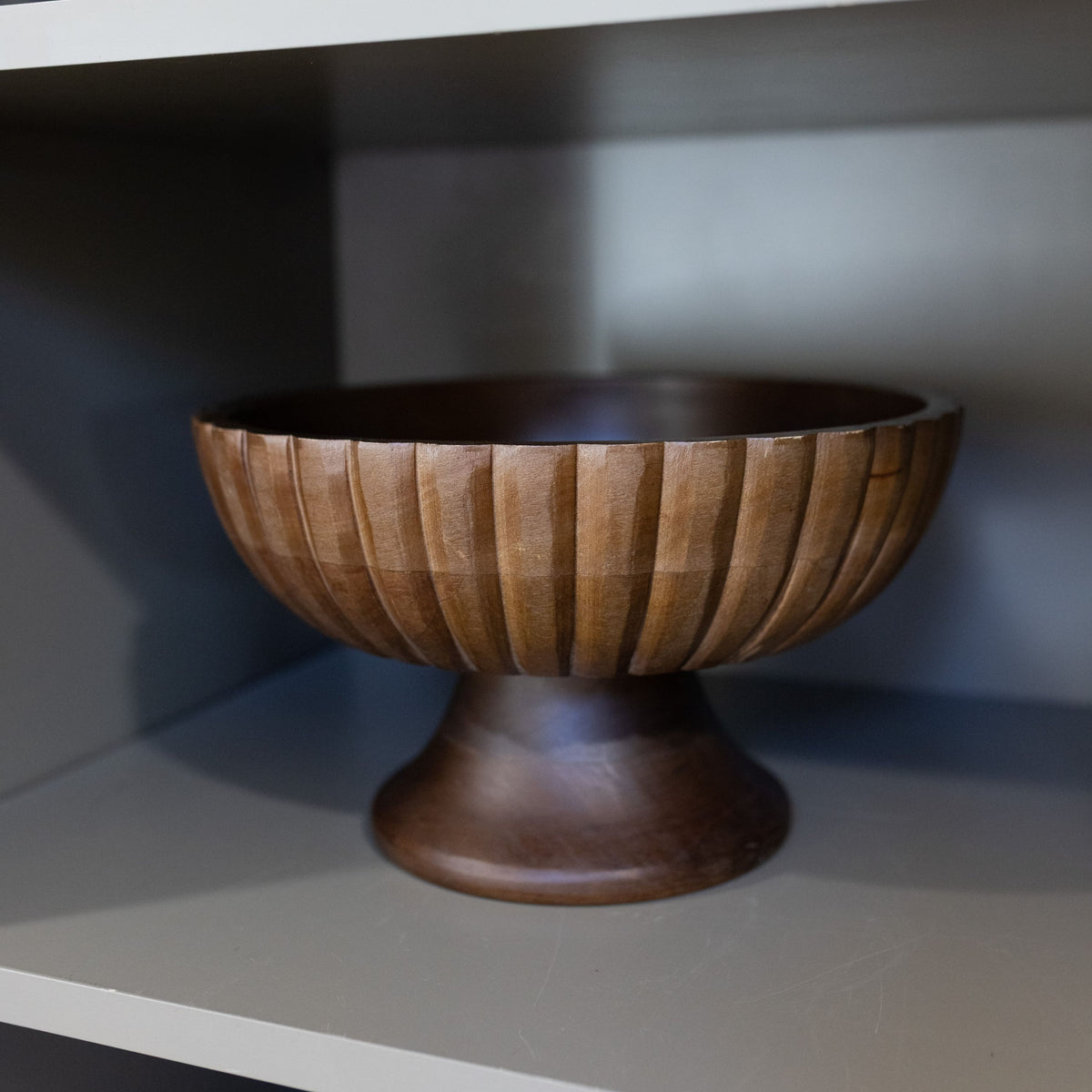 Carved Mango Wood Pedestal Bowl
