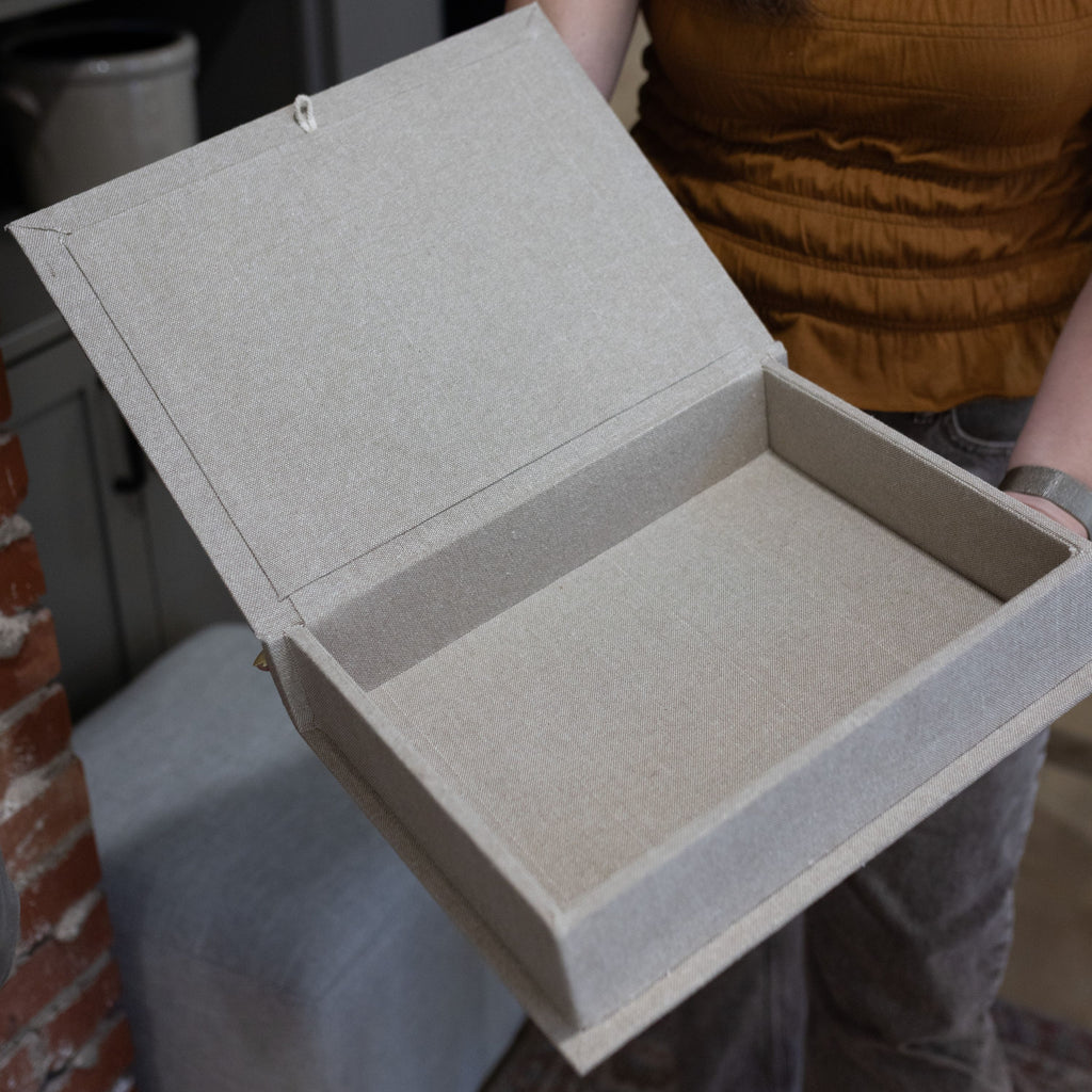 14" Beige Linen Storage Book