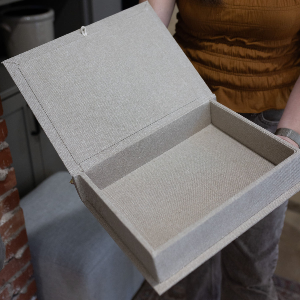 14" Beige Linen Storage Book