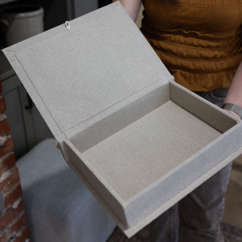 14" Beige Linen Storage Book