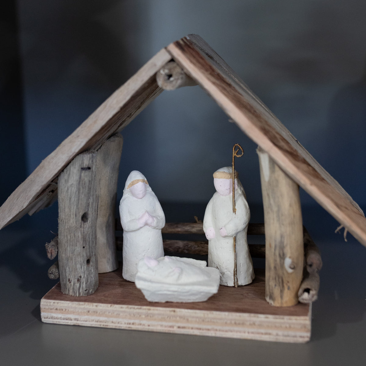 Driftwood Paper Mache Nativity