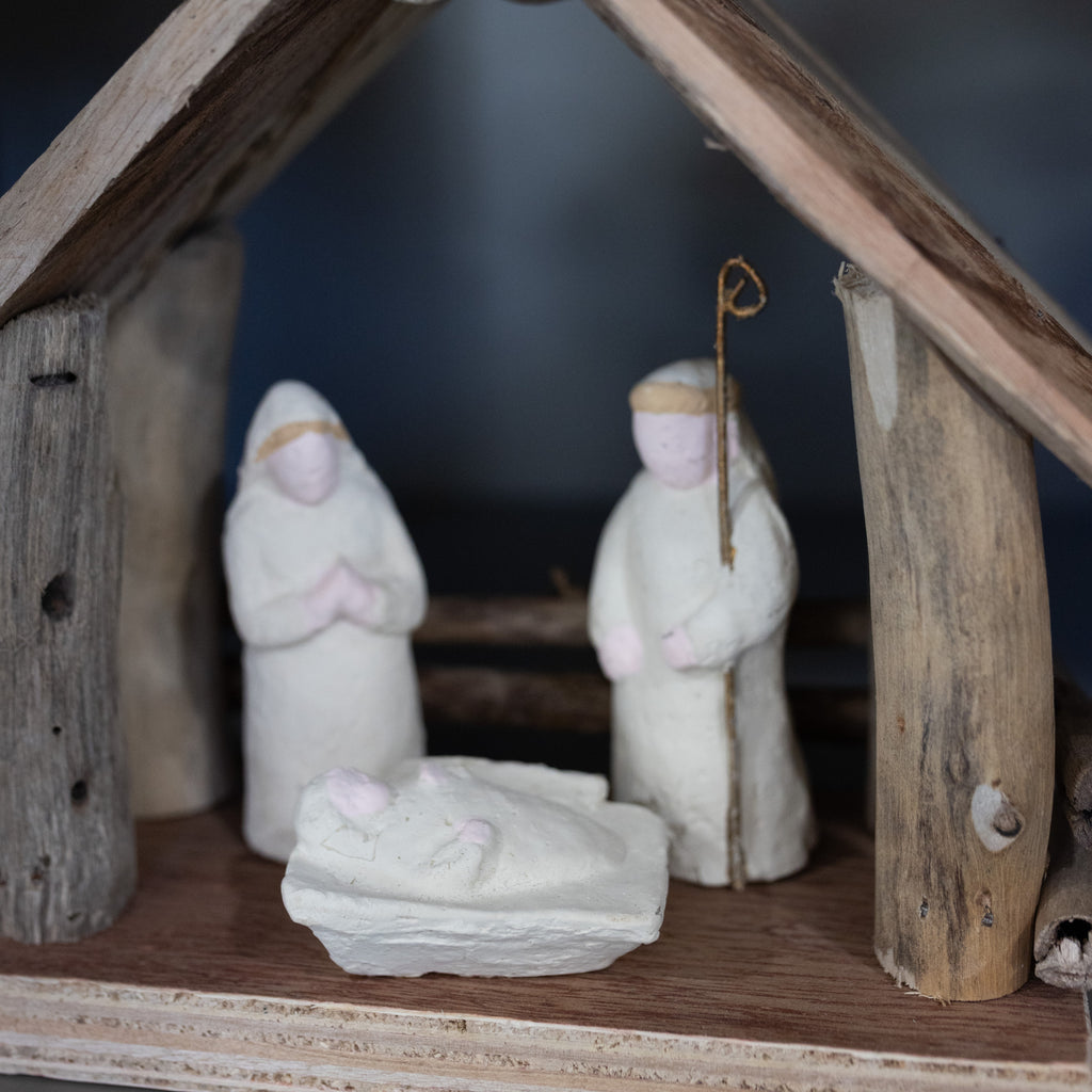 Driftwood Paper Mache Nativity