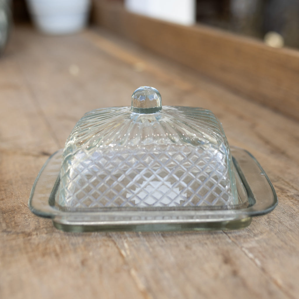 Cut Recycled Glass Butter Dish