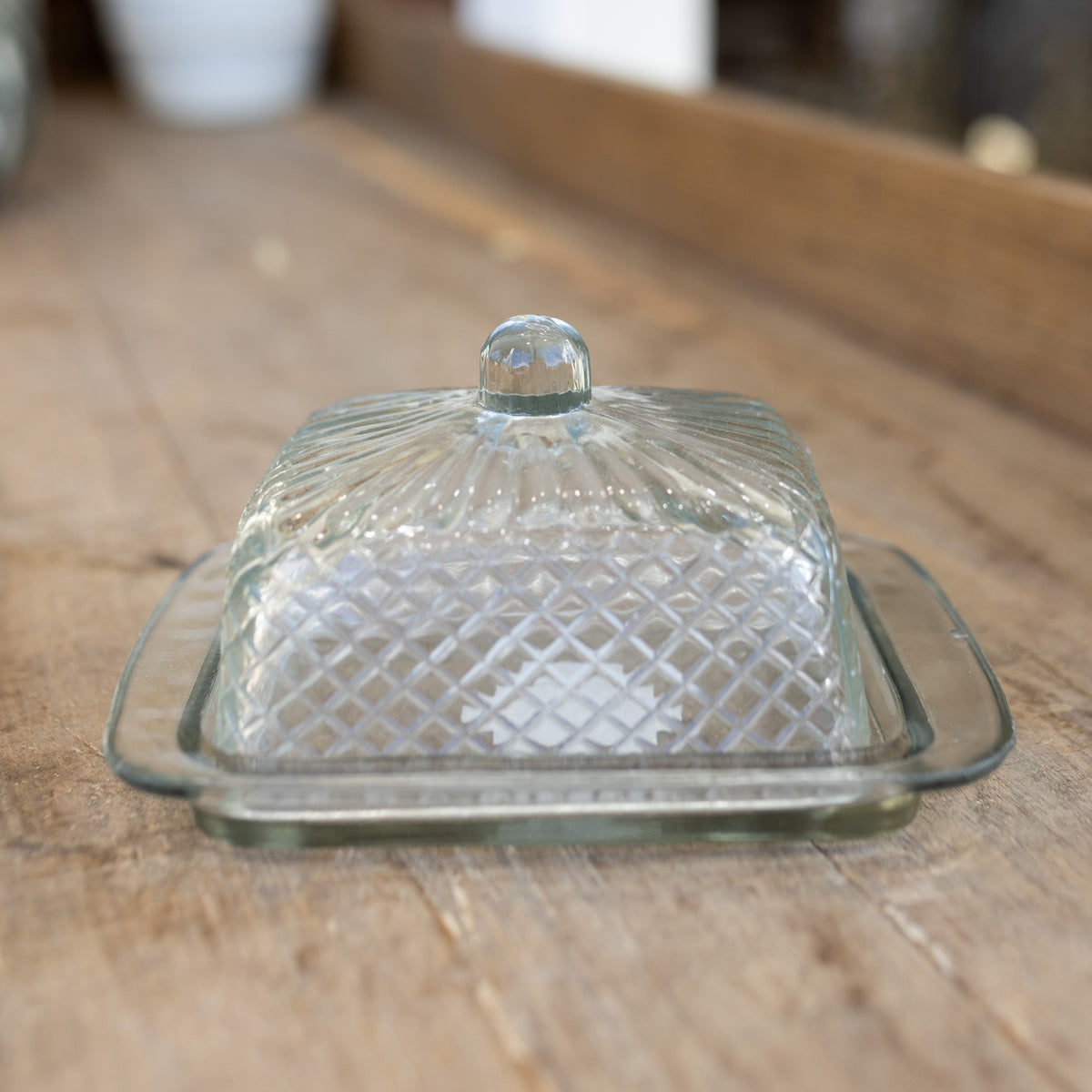 Cut Recycled Glass Butter Dish