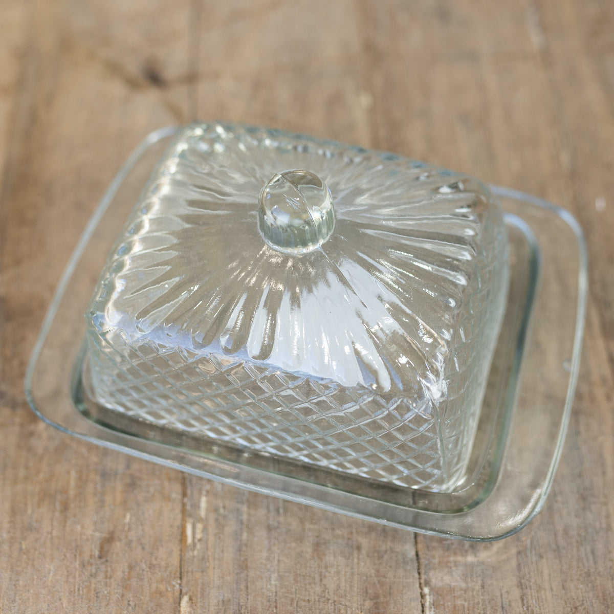 Cut Recycled Glass Butter Dish