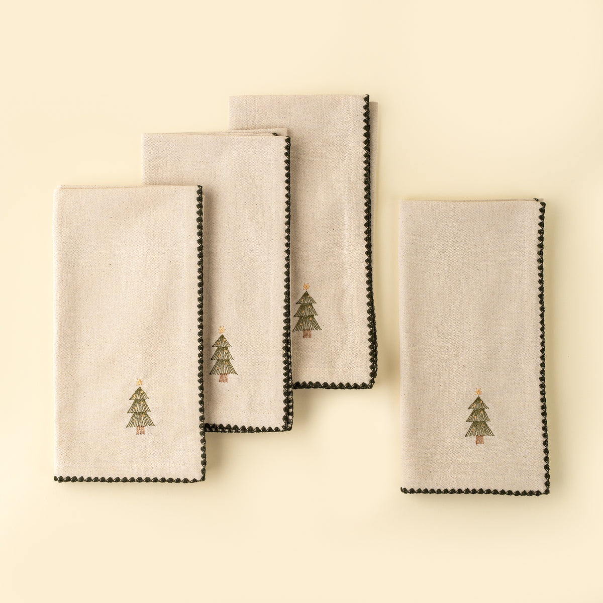 Festive Tree Embroidered Napkins | Set of 4