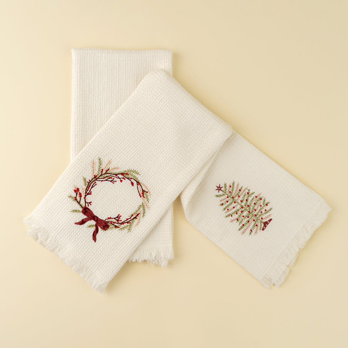 Embroidered Waffle Hand Towel | Reversible
