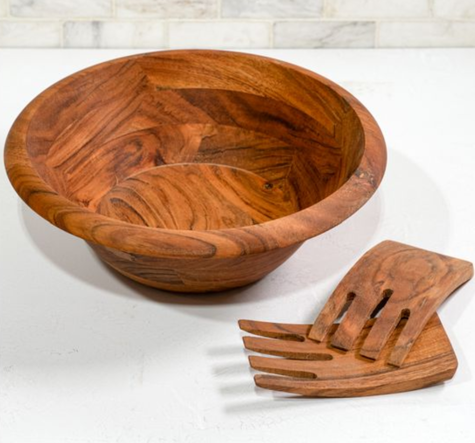 11" Acacia Wood Bowl & Mixer Set