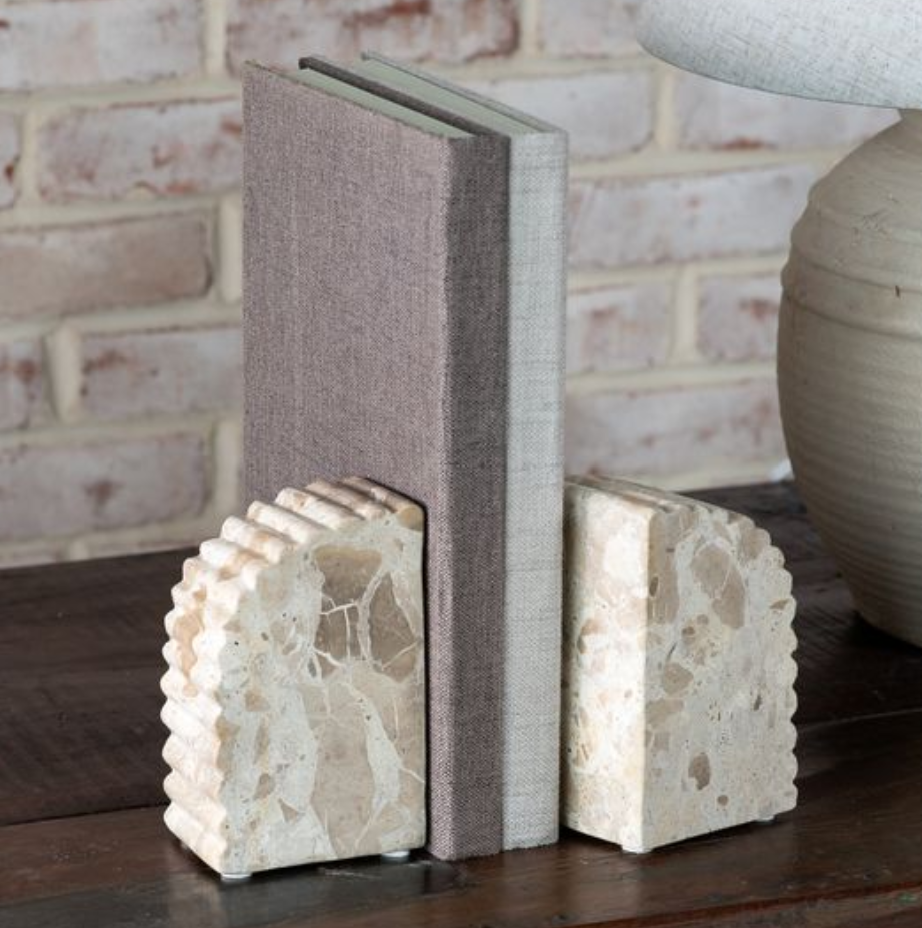 Beige Marble Scalloped Bookends