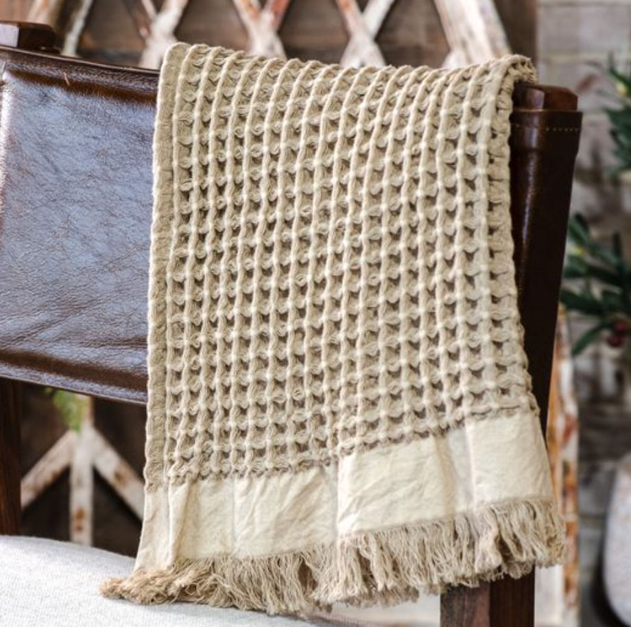 Khaki Waffle Knit Throw