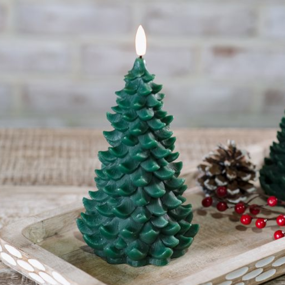 7" Green LED Wax Tree Candle