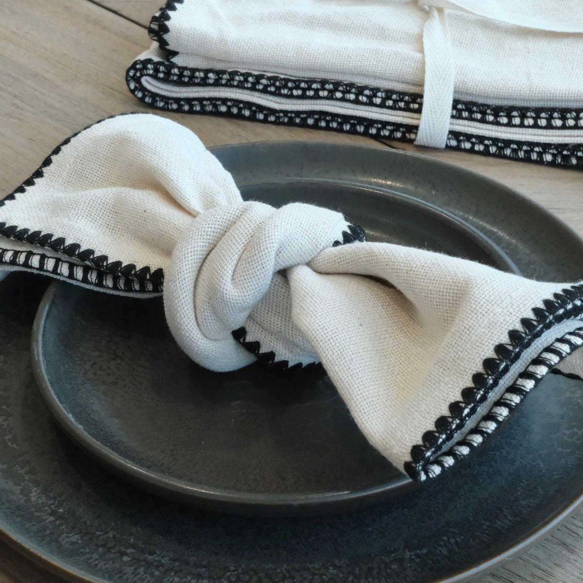 Natural and Black Cotton Napkins